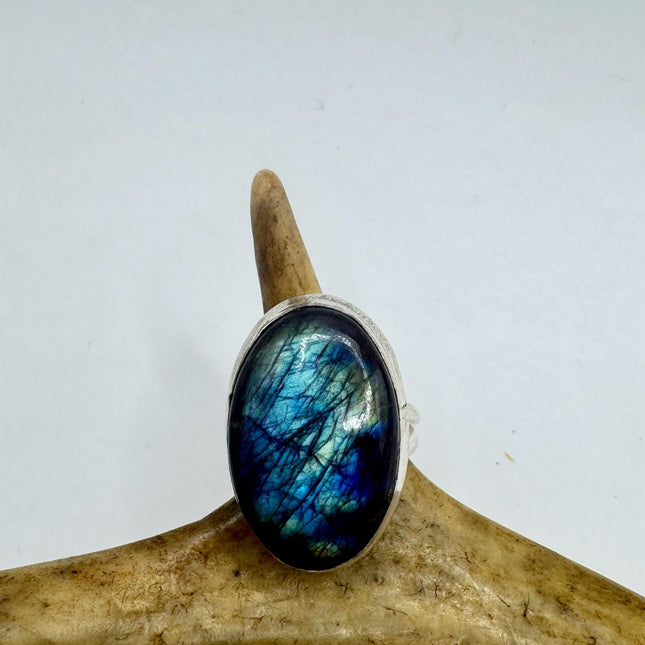 Vintage Chunky Rainbow Labradorite Cocktail Ring - Statement Band