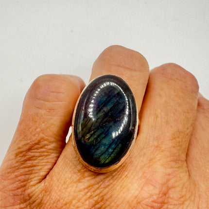 Vintage Chunky Rainbow Labradorite Cocktail Ring - Statement Band