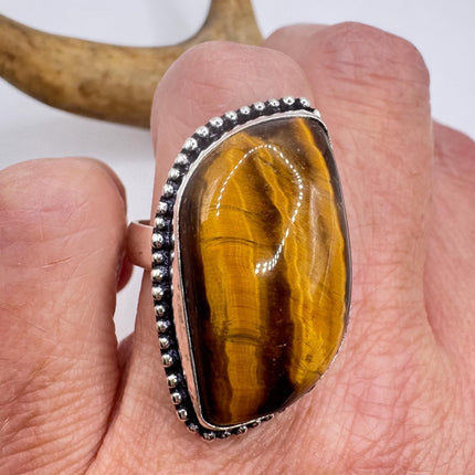 Vintage Chunky Tigers Eye Cocktail Ring - Statement Band