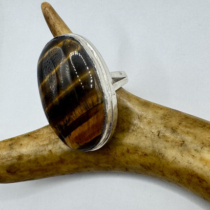 Vintage Chunky Tigers Eye Cocktail Ring - Statement Band