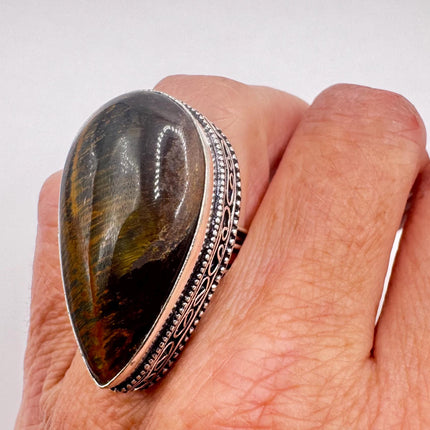 Vintage Chunky Tigers Eye Cocktail Ring - Statement Band