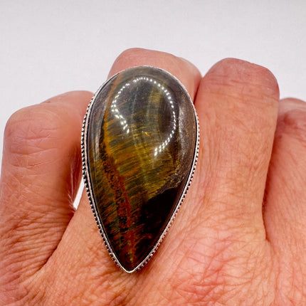 Vintage Chunky Tigers Eye Cocktail Ring - Statement Band