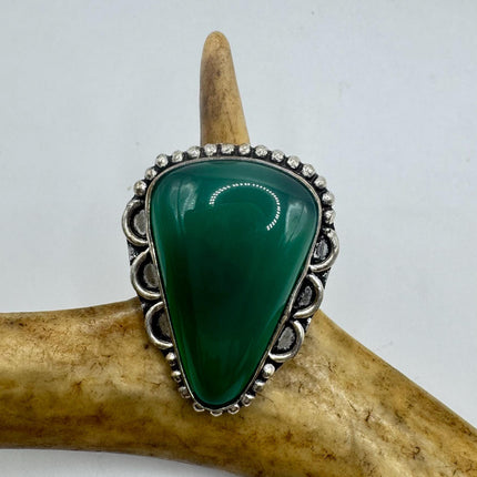 Vintage Silver Bronze | Green Chrysoprase| Unique Gift Statement Ring