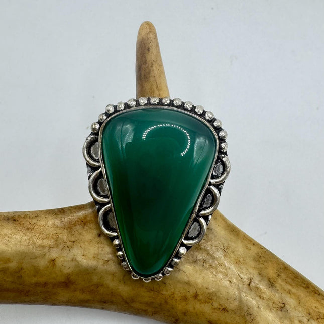 Vintage Silver Bronze | Green Chrysoprase| Unique Gift Statement Ring
