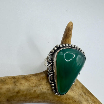 Vintage Silver Bronze | Green Chrysoprase| Unique Gift Statement Ring