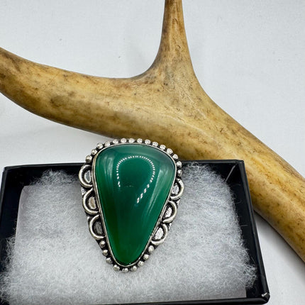 Vintage Silver Bronze | Green Chrysoprase| Unique Gift Statement Ring