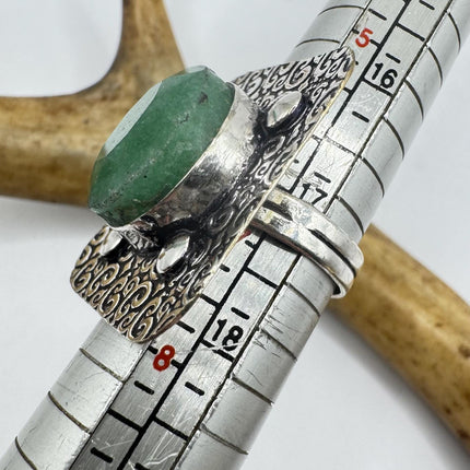 Vintage Silver Bronze | Green Raw Emerald | Unique Gift Statement Ring