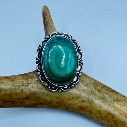 Vintage Silver Bronze | Green Chrysoprase| Unique Gift Statement Ring