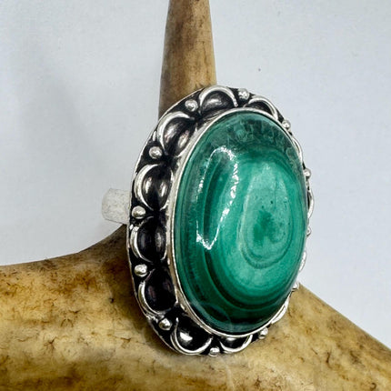 Vintage Silver Bronze | Green Chrysoprase| Unique Gift Statement Ring