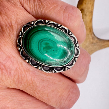 Vintage Silver Bronze | Green Chrysoprase| Unique Gift Statement Ring