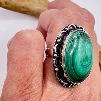 Vintage Silver Bronze | Green Chrysoprase| Unique Gift Statement Ring
