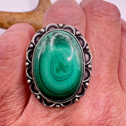 Vintage Silver Bronze | Green Chrysoprase| Unique Gift Statement Ring