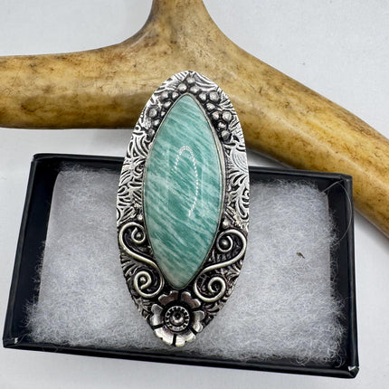 Vintage Silver Bronze | Green Amazonite | Unique Gift Statement Ring