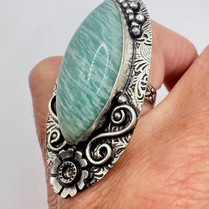 Vintage Silver Bronze | Green Amazonite | Unique Gift Statement Ring