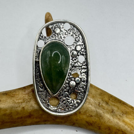 Vintage Silver Bronze | Green Nephrite Jade | Unique Gift Statement Ring