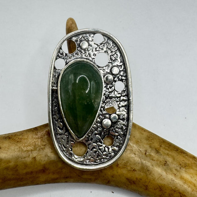 Vintage Silver Bronze | Green Nephrite Jade | Unique Gift Statement Ring