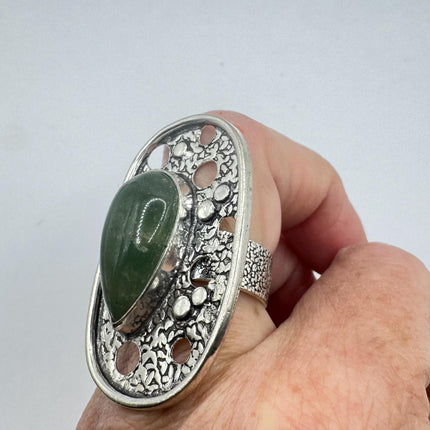 Vintage Silver Bronze | Green Nephrite Jade | Unique Gift Statement Ring