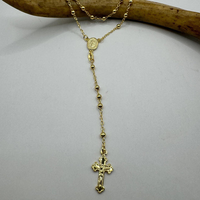 Vintage Gold Rosary | 925 Sterling Silver Gold Rosary Cross Crucifix Pendant Prayer Necklace Dainty Religious communion confirmation gift