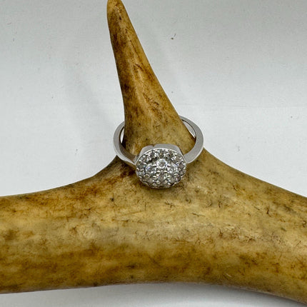 Vintage Silver Ring | Cubic Zirconia Clear Crystal Diamond Boho Cocktail | 925 SPave Set Wedding Band Engagement Ring adjustable pinky