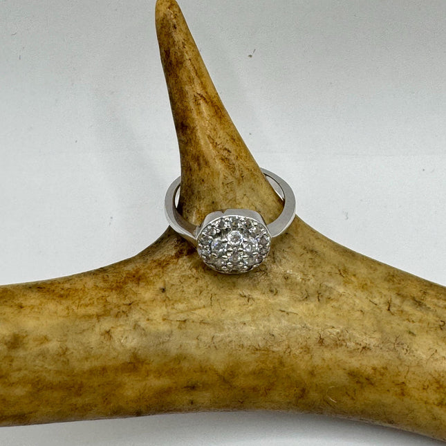Vintage Silver Ring | Cubic Zirconia Clear Crystal Diamond Boho Cocktail | 925 SPave Set Wedding Band Engagement Ring adjustable pinky