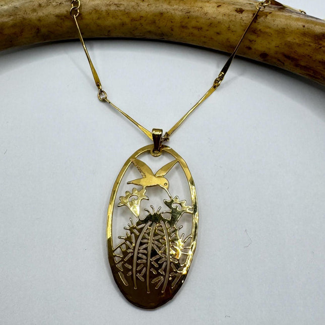 Simple Vintage Gold Filled Hummingbird cactus Flower Necklace for Everyday Wear