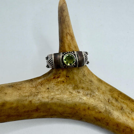 Vintage Green Peridot Ring | Peridot August Birthstone Stacking Eternity Promise Engagement 925 Sterling Silver | Size 7 | Elijah Collection