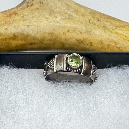Vintage Green Peridot Ring | Peridot August Birthstone Stacking Eternity Promise Engagement 925 Sterling Silver | Size 7 | Elijah Collection