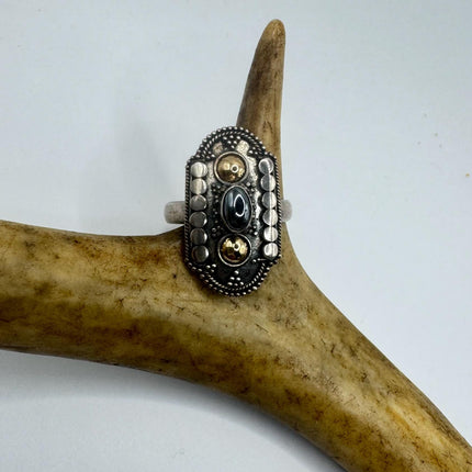Vintage Hematite Statement Ring Band 925 Sterling Silver | Elijah collection