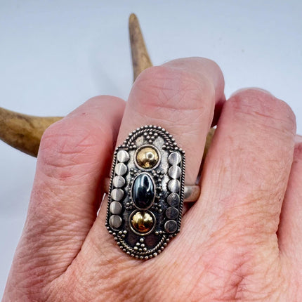 Vintage Hematite Statement Ring Band 925 Sterling Silver | Elijah collection