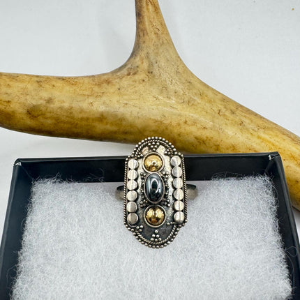 Vintage Hematite Statement Ring Band 925 Sterling Silver | Elijah collection