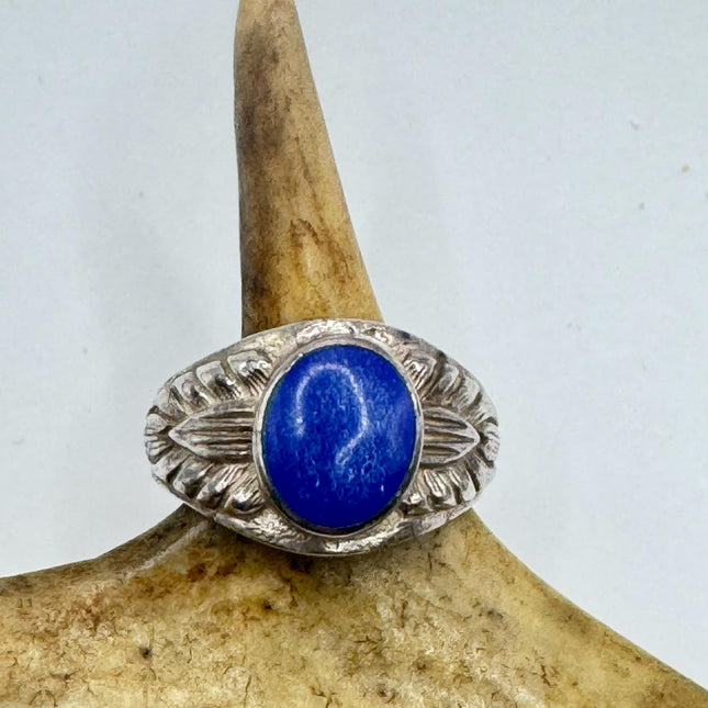 Vintage Blue Lapis Lazuli Crystal Cocktail Ring 925 Sterling Silver, Antique Style Design | Elijah Collection