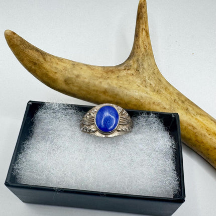 Vintage Blue Lapis Lazuli Crystal Cocktail Ring 925 Sterling Silver, Antique Style Design | Elijah Collection