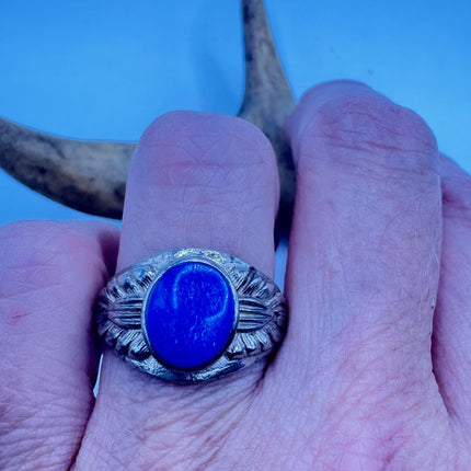 Vintage Blue Lapis Lazuli Crystal Cocktail Ring 925 Sterling Silver, Antique Style Design | Elijah Collection