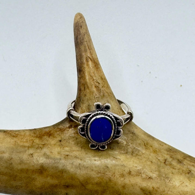 Vintage Blue Lapis Lazuli Crystal Cocktail Ring 925 Sterling Silver, Antique Style Design | Elijah Collection
