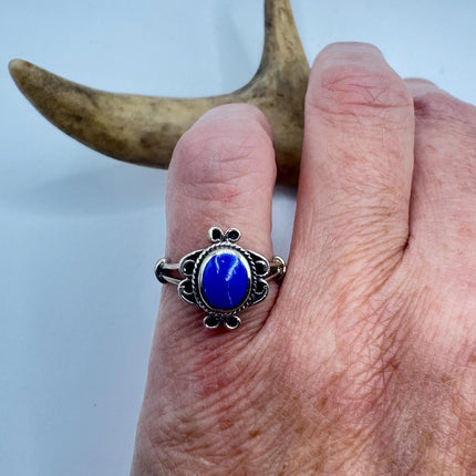 Vintage Blue Lapis Lazuli Crystal Cocktail Ring 925 Sterling Silver, Antique Style Design | Elijah Collection