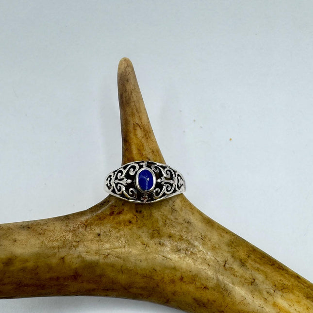 Vintage Blue Lapis Lazuli Crystal Cocktail Ring 925 Sterling Silver, Antique Style Design | Elijah Collection