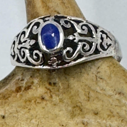Vintage Blue Lapis Lazuli Crystal Cocktail Ring 925 Sterling Silver, Antique Style Design | Elijah Collection