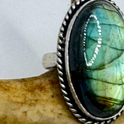Vintage Chunky Rainbow Labradorite Cocktail Ring - Statement Band