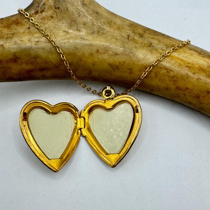 Vintage Gold Locket | Tiny 9k Gold Filled Heart Pendant Photo Memory Charm Engraved Two Hearts | Golden 925 Sterling Silver Chain Necklace