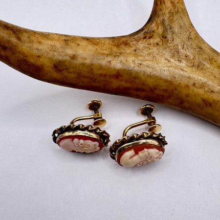 Vintage Cameo Gold Clip-On Earrings 12k GF Tiny Heart Love Delicate Gold Clip On Earrings
