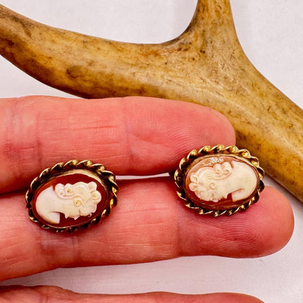 Vintage Cameo Gold Clip-On Earrings 12k GF Tiny Heart Love Delicate Gold Clip On Earrings