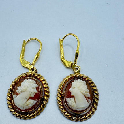 Vintage 12k GF Cameo Leverback Earrings - Delicate Gold Design for Everyday Wear
