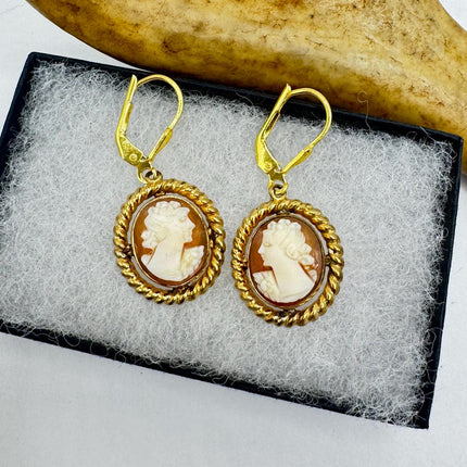 Vintage 12k GF Cameo Leverback Earrings - Delicate Gold Design for Everyday Wear