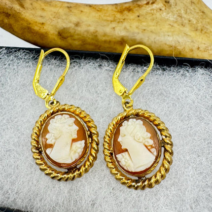 Vintage 12k GF Cameo Leverback Earrings - Delicate Gold Design for Everyday Wear