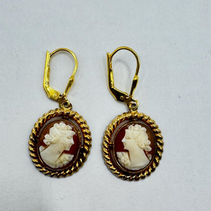 Vintage 12k GF Cameo Leverback Earrings - Delicate Gold Design for Everyday Wear