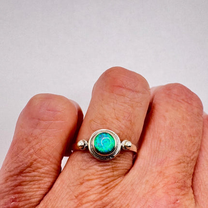 Vintage Silver Ring | White Fire Opal Gemstone Crystal Birthstone Cocktail Ring | 925 Sterling Silver Band Statement Ring