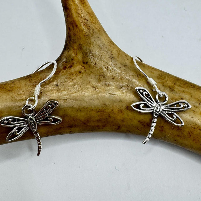 Vintage Dragonfly dangle Earrings 925 Sterling Silver