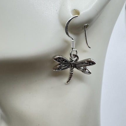 Vintage Dragonfly dangle Earrings 925 Sterling Silver