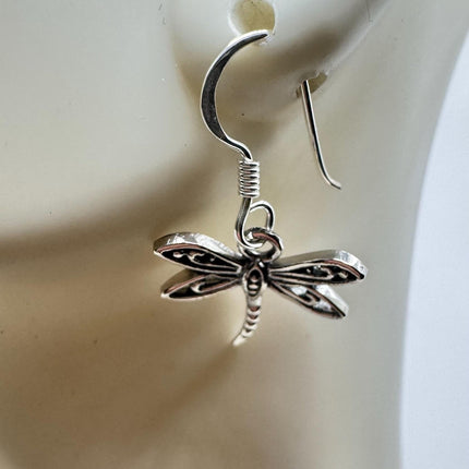 Vintage Dragonfly dangle Earrings 925 Sterling Silver