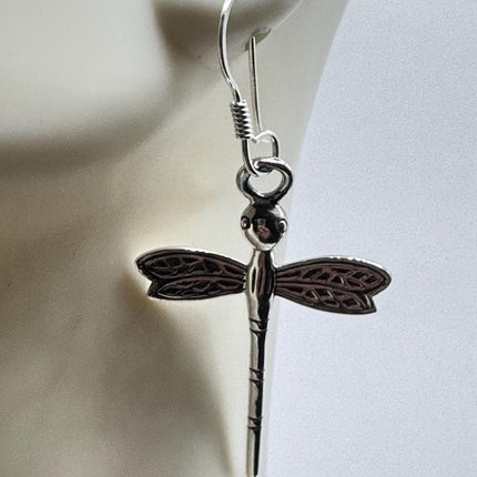 Vintage Dragonfly dangle Earrings 925 Sterling Silver
